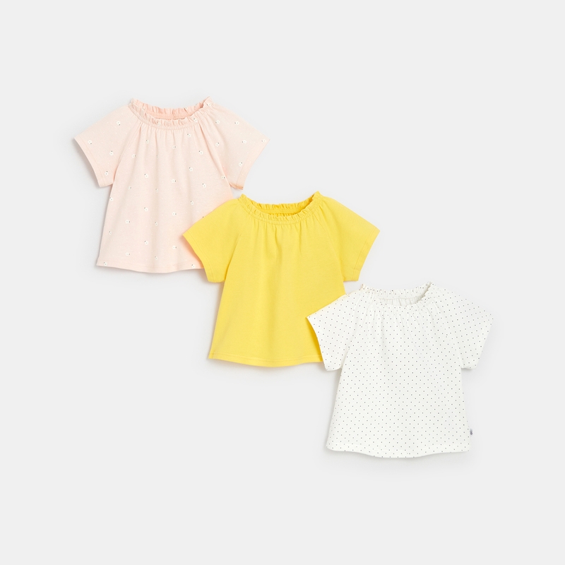 T-shirt col élastiqué jaune bébé fille