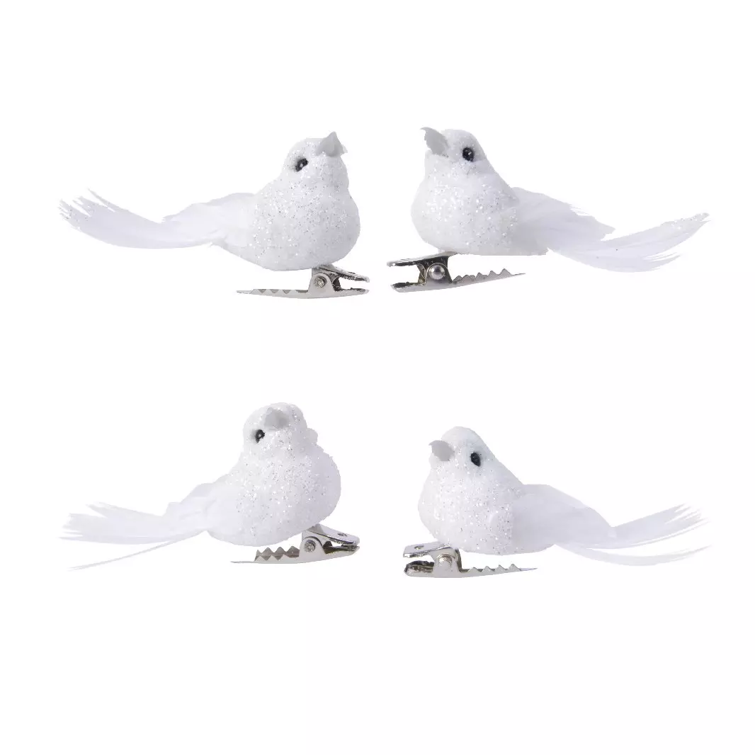 Lot de 4 oiseaux (H5 cm) Caribana Blanc