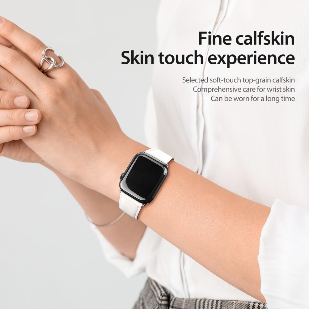Apple Watch (49/46/45/44 mm) Echtleder Armband mit Magnet-Verschluss (Gelenkumfang 185-245mm) - Weiss