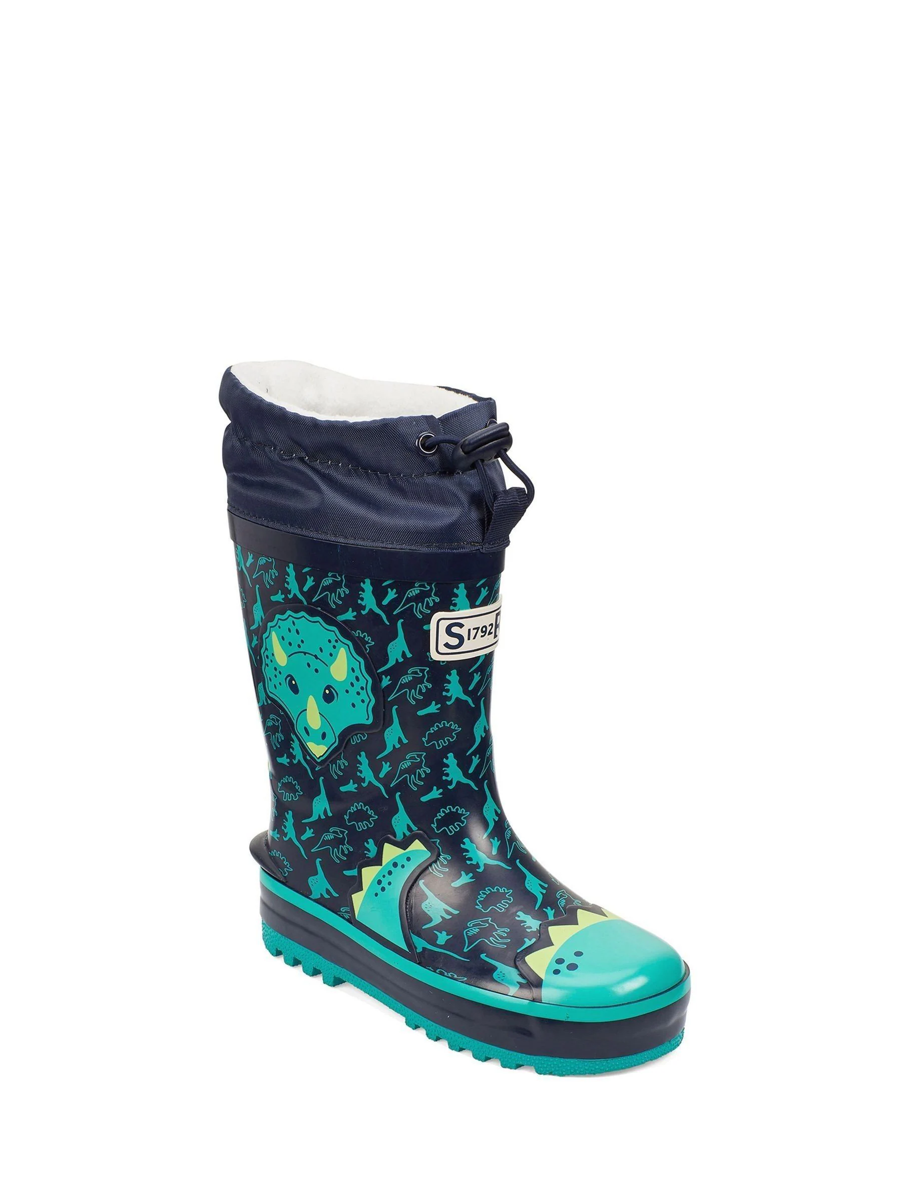 Blauw - Start Rite - Little Puddle - Regenlaarzen met dinosaurus en gestrikte bovenkant