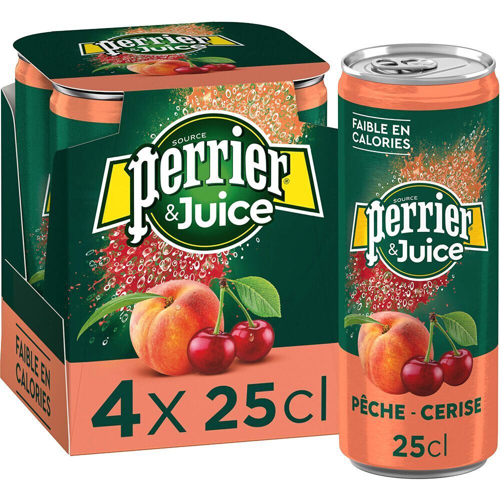 Eau gazeuse Perrier pêche cerise - 4x25 cl