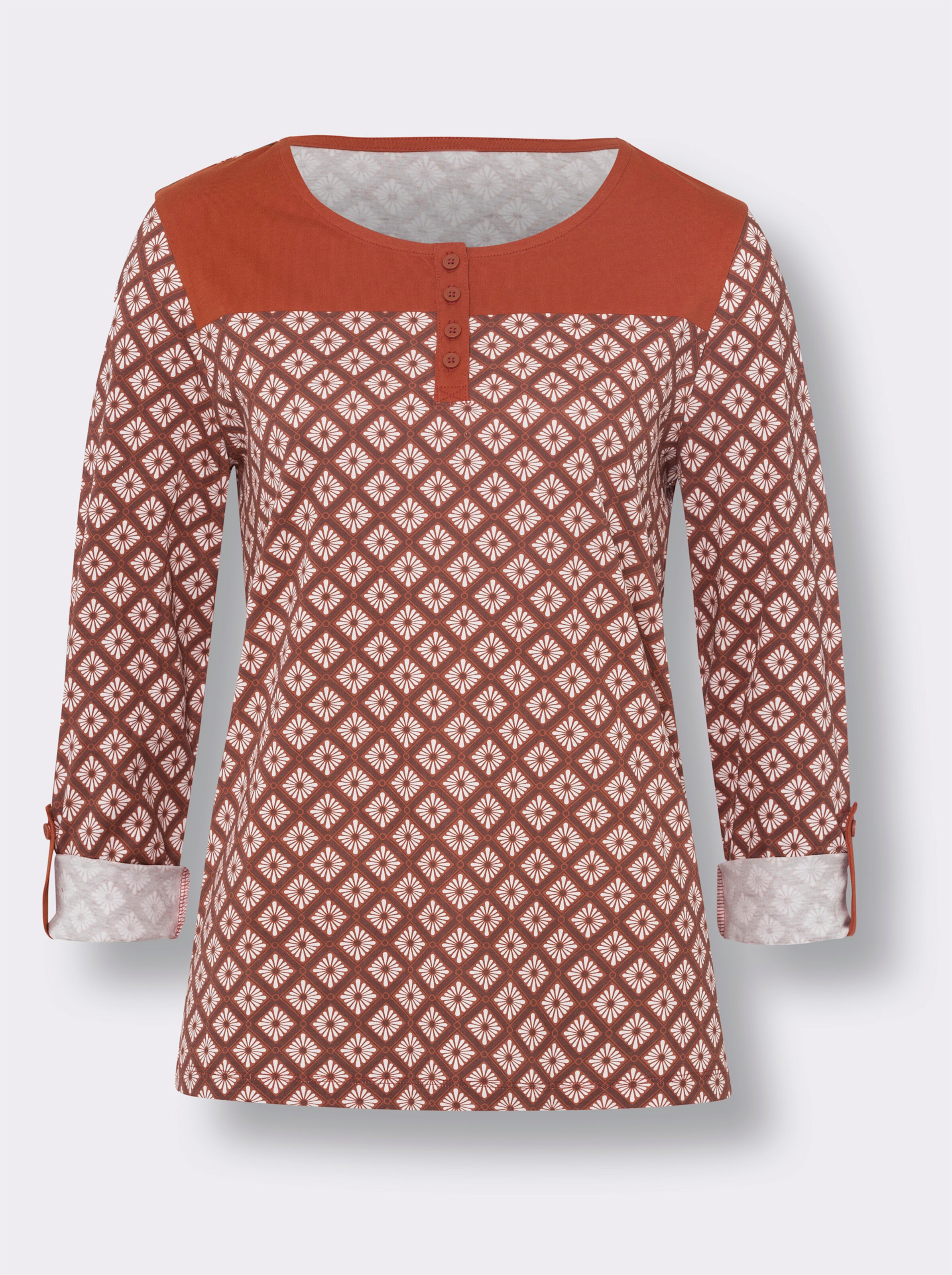 Rundhalsshirt mit Krempelärmeln