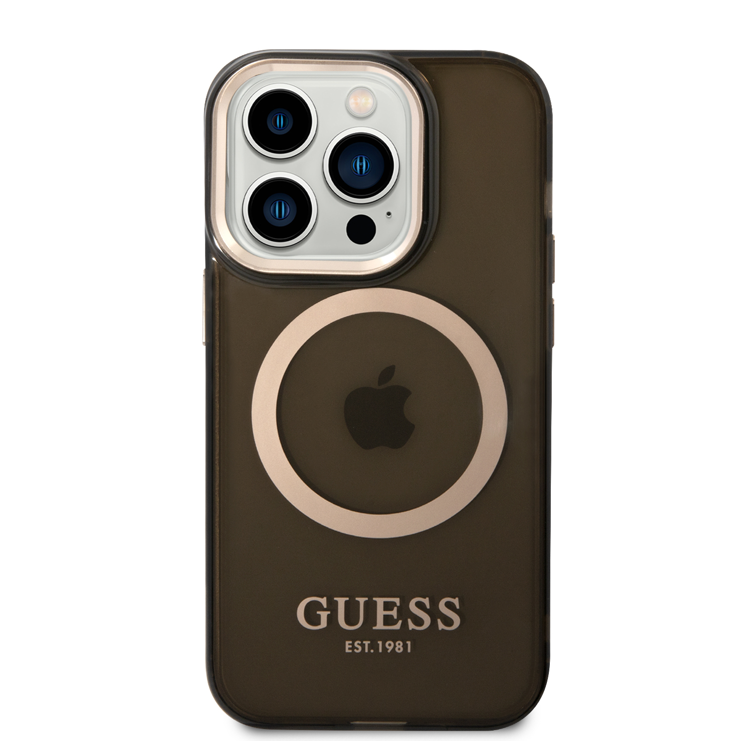 iPhone 14 Pro Max MagSafe Hardcase Hülle Metal Outline (GUHMP14XHTCMK) - Schwarz / Gold