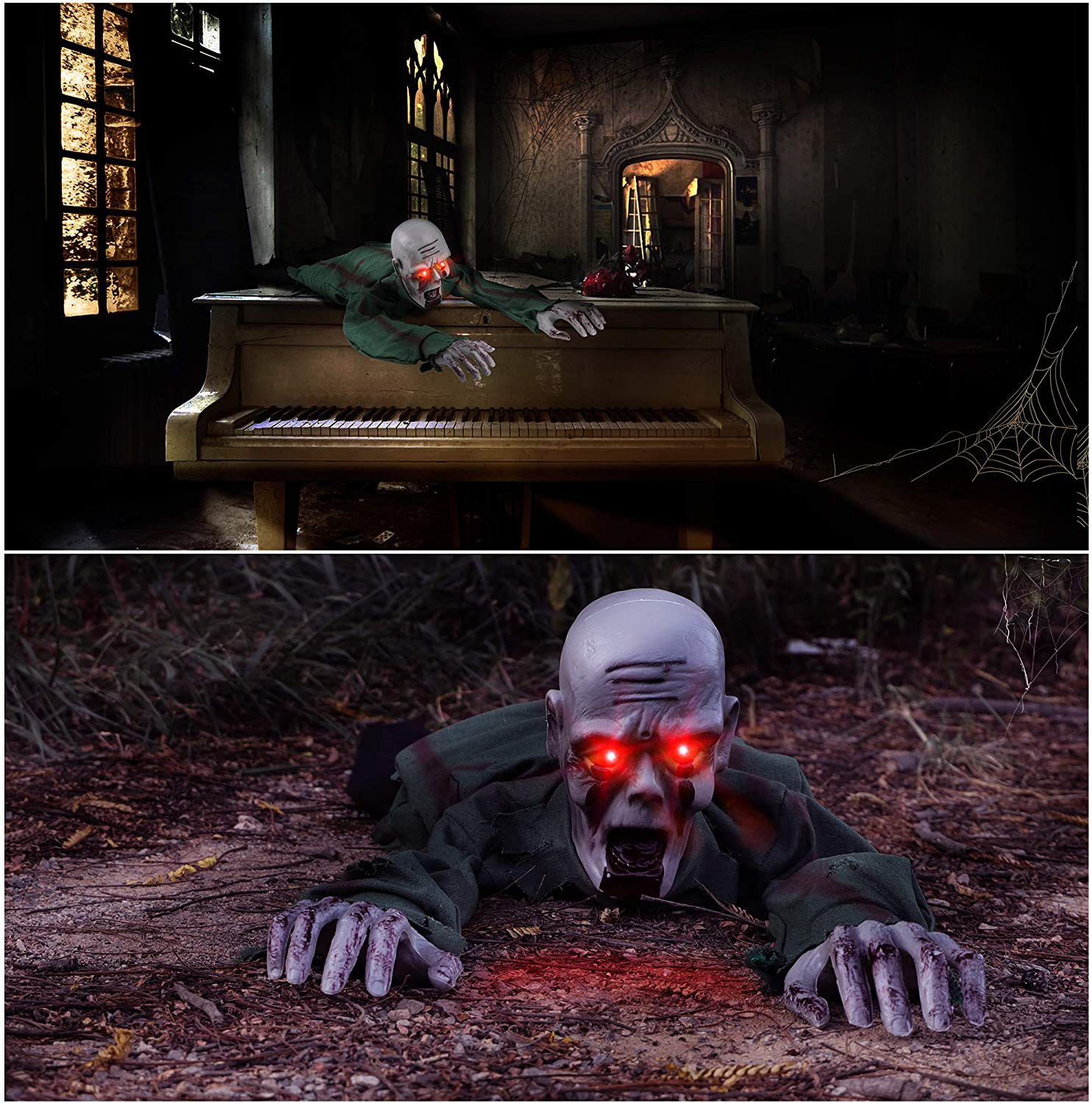 (100x43cm) LED Halloween Dekoration Schreiender / Kriechender Grusel Zombie (Batteriebetrieben)