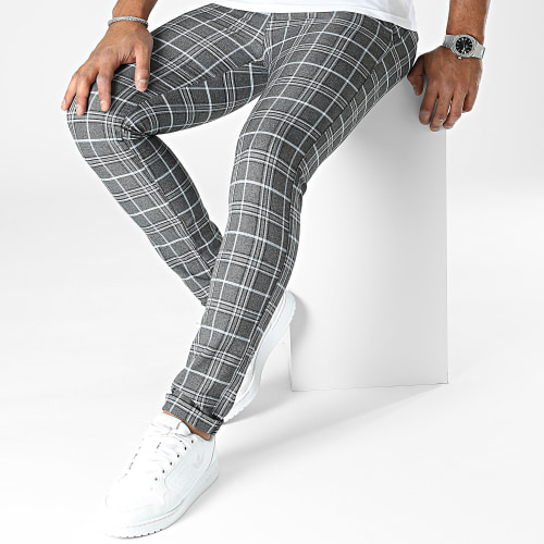 Pantalon A Carreaux Gris Anthracite