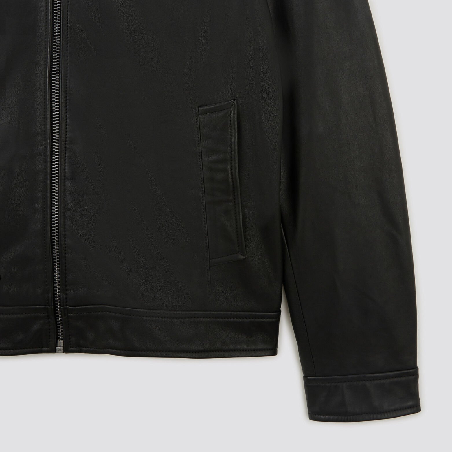 Blouson en cuir col chemise Noir