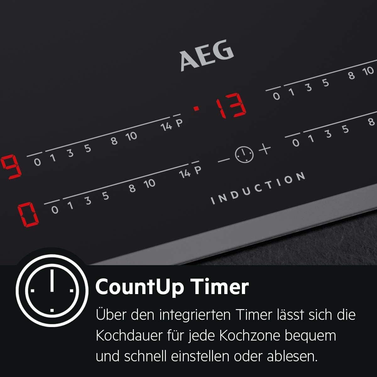 AEG IKE64450XB Elektro-Kochfeld/60 cm/Glasfarbe Schwarz/Induktionskochfeld mit Power-Funktion/3stufige Restwärmeanzeige/autarkes Kochfeld/Edelstahlrahmen