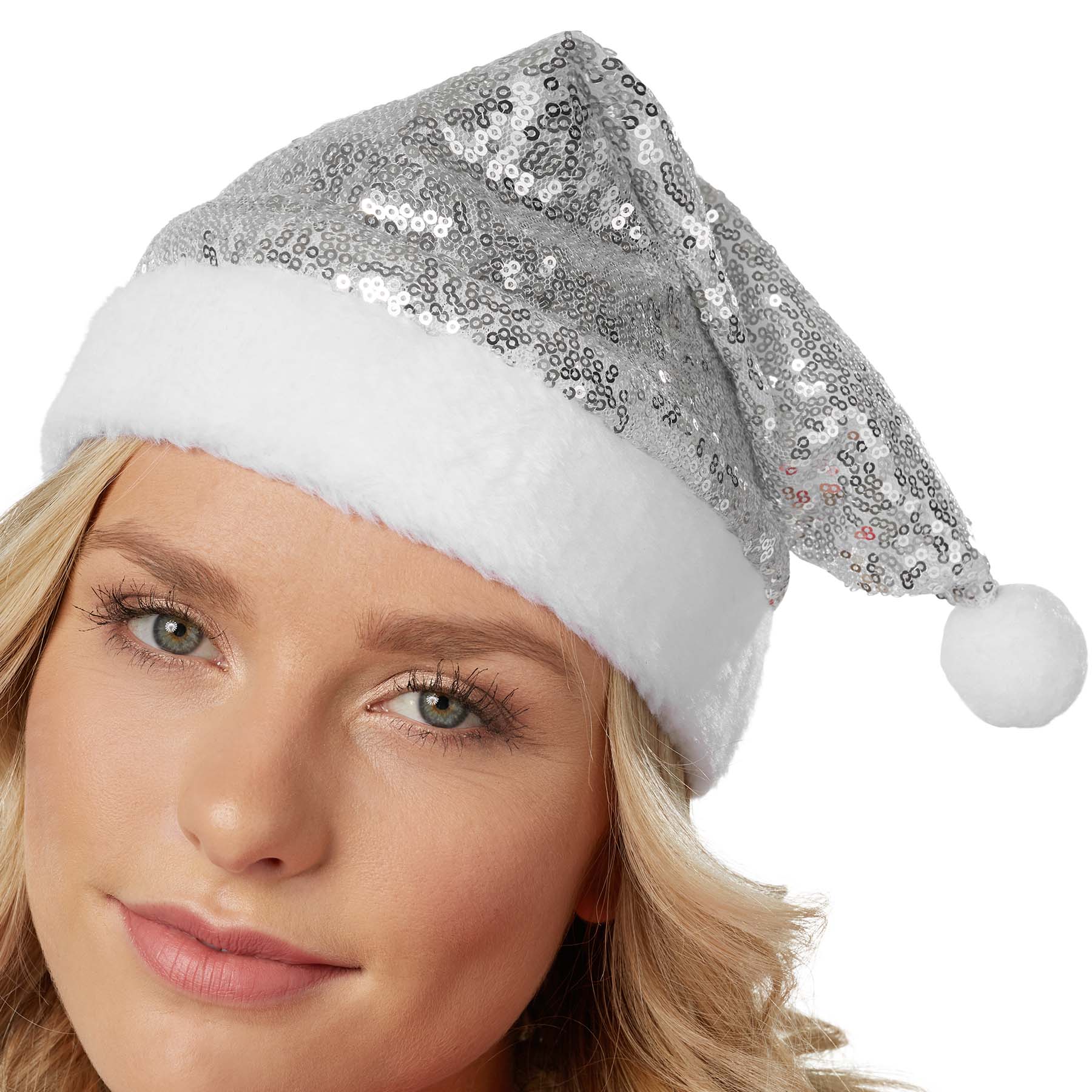 tectake® Weihnachtsmütze mit silbernen Pailletten