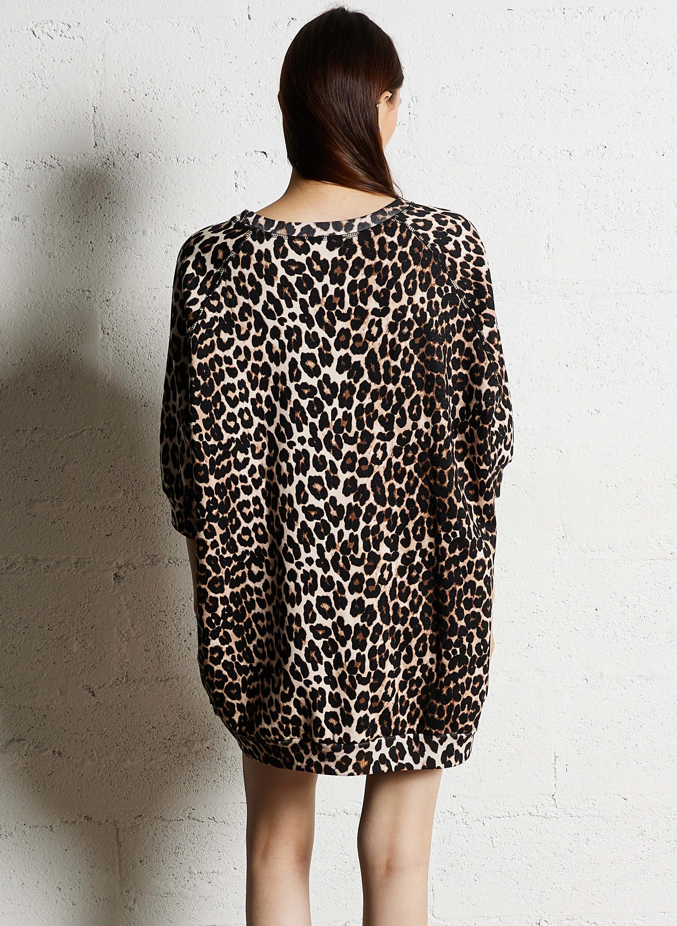 ADELO - Robe courte col rond en coton mélangé imprimé | Noir