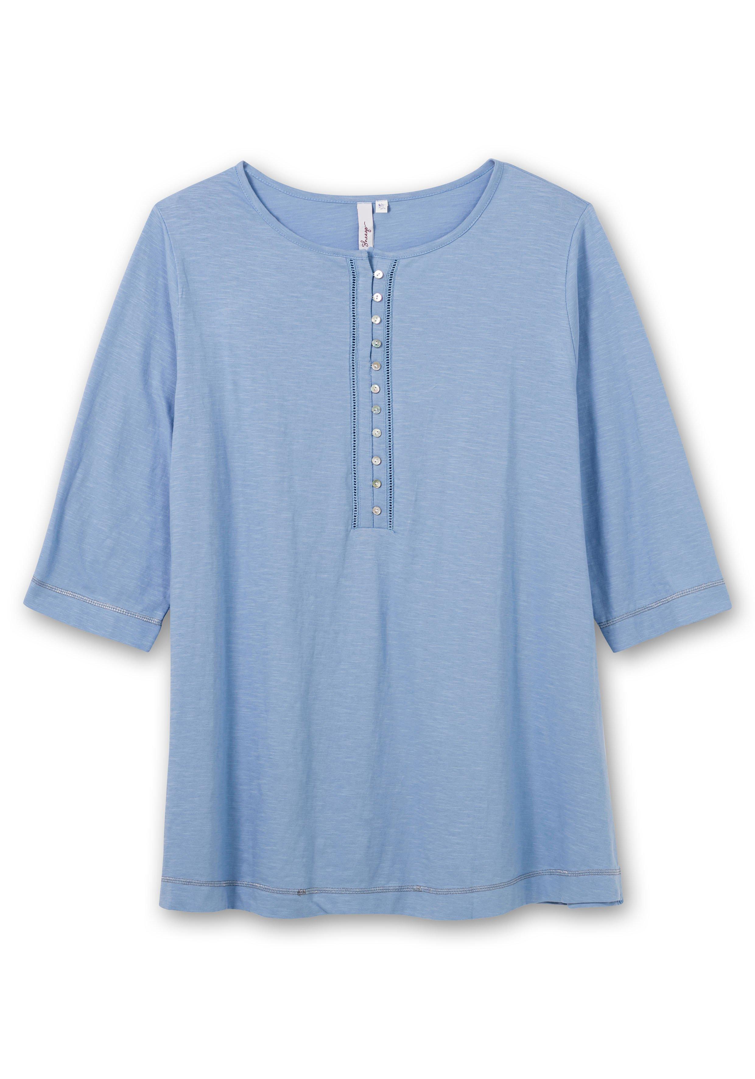 Shirt mit 3/4-Arm und Knopfleiste, aus Flammgarn