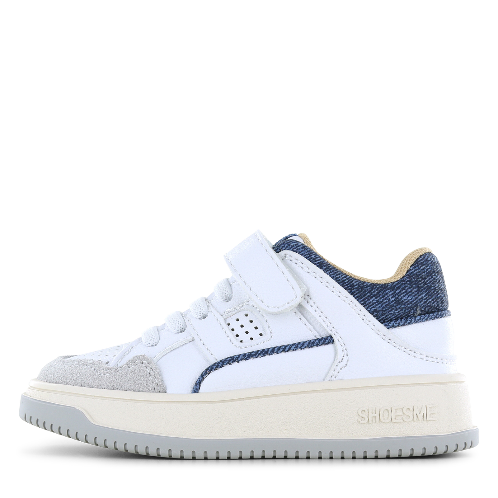 Shoesme witte sneaker met spijkerstof look Leer, Microleer | Jongens schoen