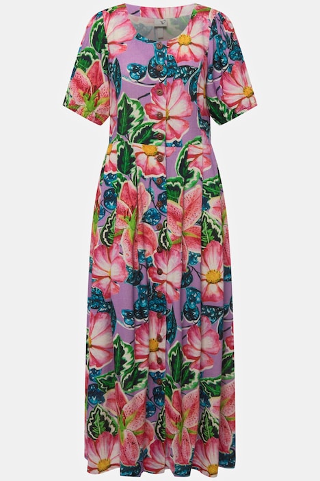 Landhauskleid, Leinenmix, Rundhals, Halbarm