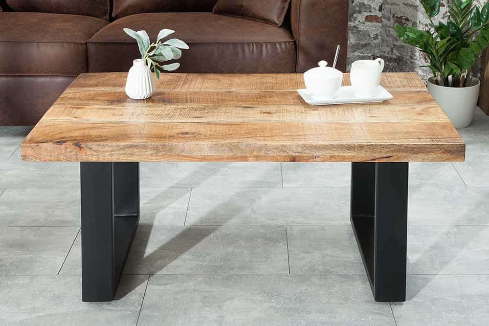 Design Couchtisch IRON CRAFT 100cm Mangoholz Eisen Industrial Design massiv schwarzes Gestell