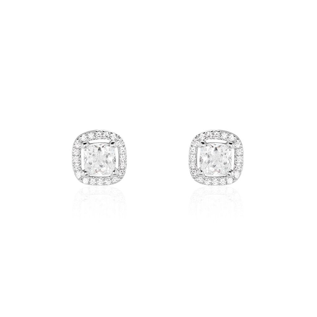 Boucles D'oreilles Puces Adrienne Or Blanc Oxyde De Zirconium