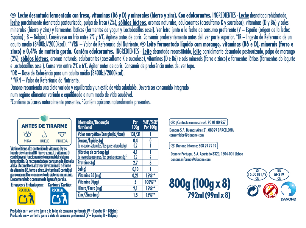 PROBIÓTICO ACTIMEL MORANGO 0% 100GX6 2