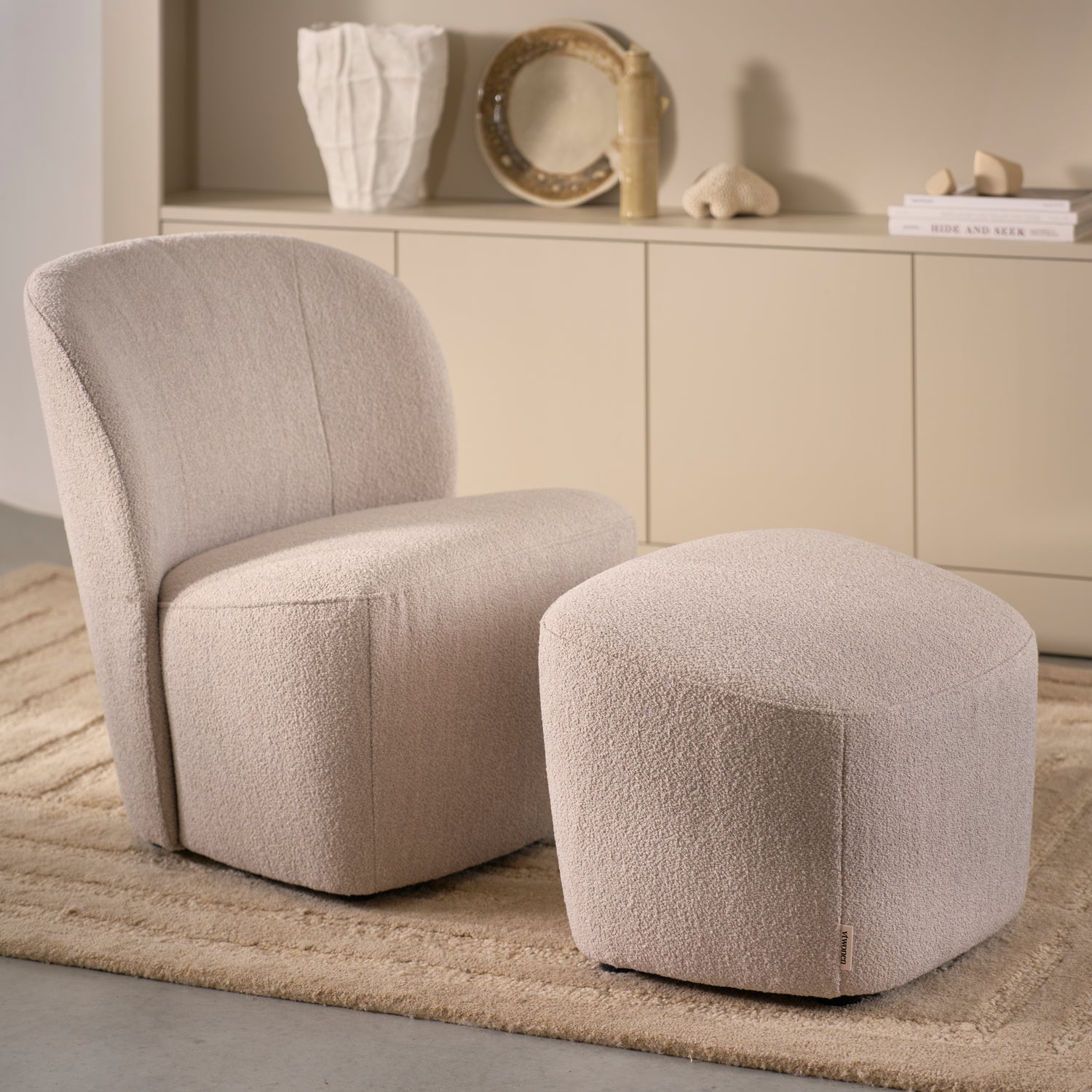 vtwonen Lofty Hocker - Bouclé - Naturel - 41x62x48