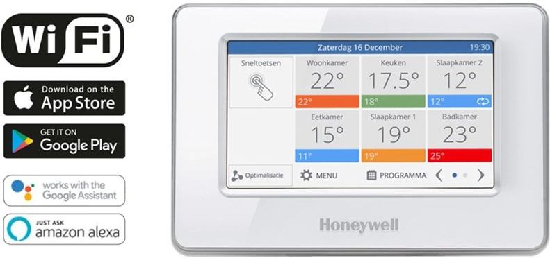 Honeywell - EvoHome WiFi 4-zone Radiatorpakket - Inclusief Bedieningspaneel en Radiatorknoppen