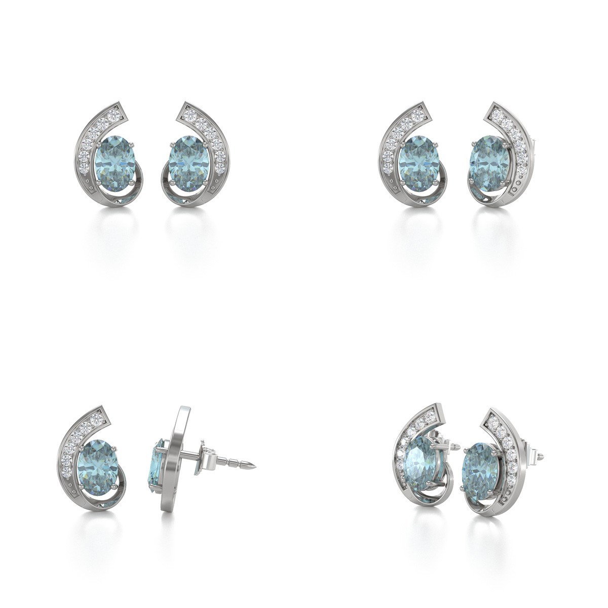 Boucles d'oreilles ADEN Aigue-Marine et Diamants sur Argent 925 2.10grs