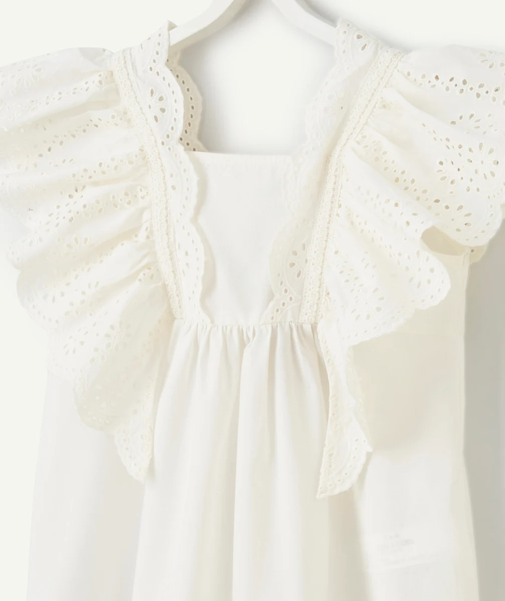 CHEMISE MANCHES COURTES FILLE ÉCRUE AVEC BRODERIES ET VOLANTS