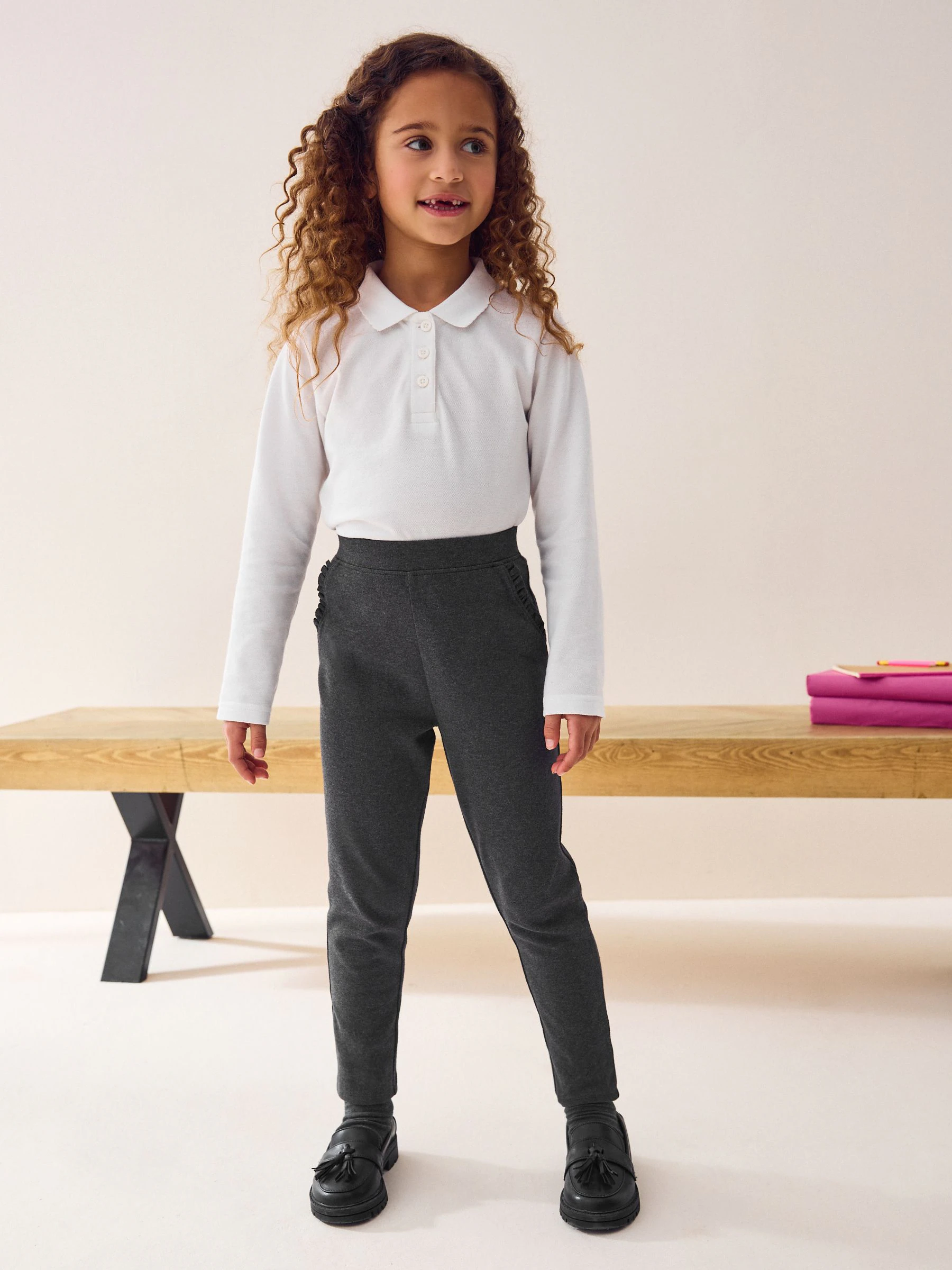 Antraciet - Schoolbroek met hoog aandeel katoen en stretchy, elastische tailleband (3-16jr)