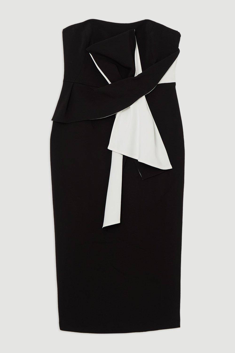 KarenMillen Petite Archive Collection - Robe midi en crêpe bandeau avec détail de nœud