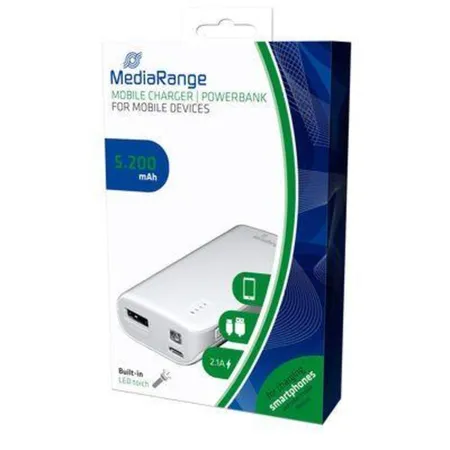 MediaRange Powerbank, Mobiles Ladegerät 5.200 mAh, mit integrierter Taschenlampe