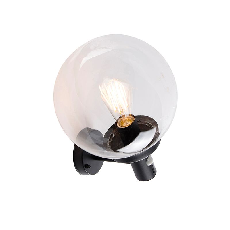 Buiten wandlamp zwart met helder glas incl. bewegingsmelder - Sfera