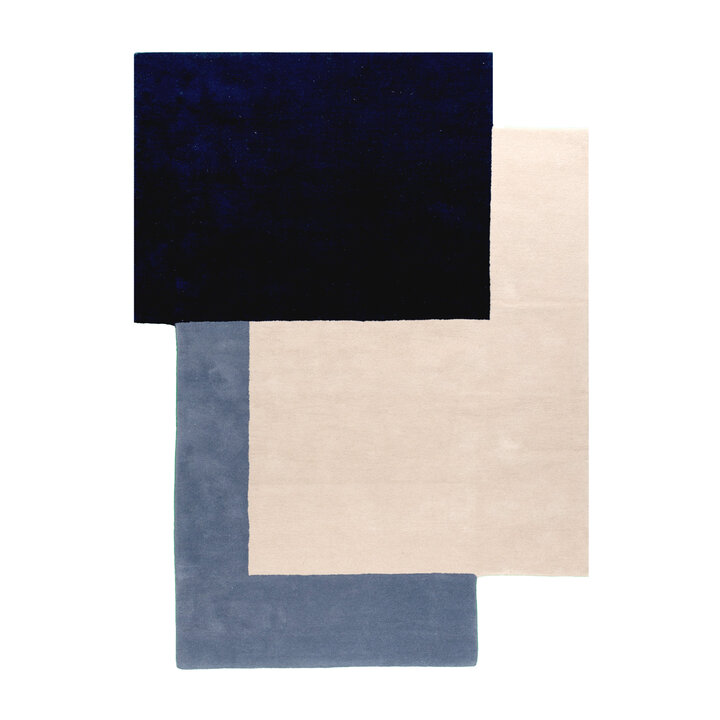 Wollen abstract vloerkleed - Jules Creme/Blauw