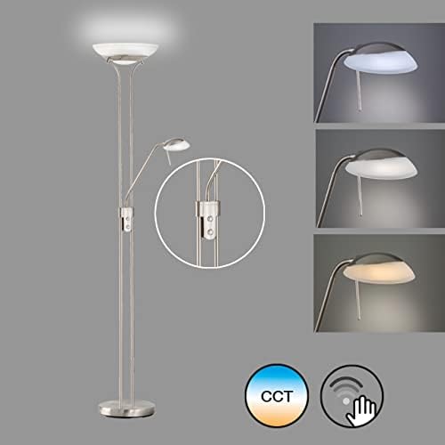 Fischer & Honsel Stehleuchte Pool TW 1x LED 28,0 Watt inkl. 1x LED 5,0 Watt, nickelfarben, 3 Stufen CCT, stufenlos dimmbar, Flexarm, 40075, 32 x 32 x 182 cm (LxBxH), 3500 lm, 2700 K / 3350 K / 4000 K