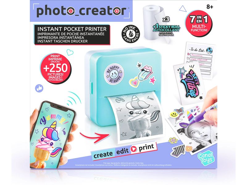 Canal Toys Starter-Set Instant Pocket Printer Blau Taschen-Drucker Set für Smartphone mit Markern, Stickern und Thermopapier-Rollen für Instant-Druck