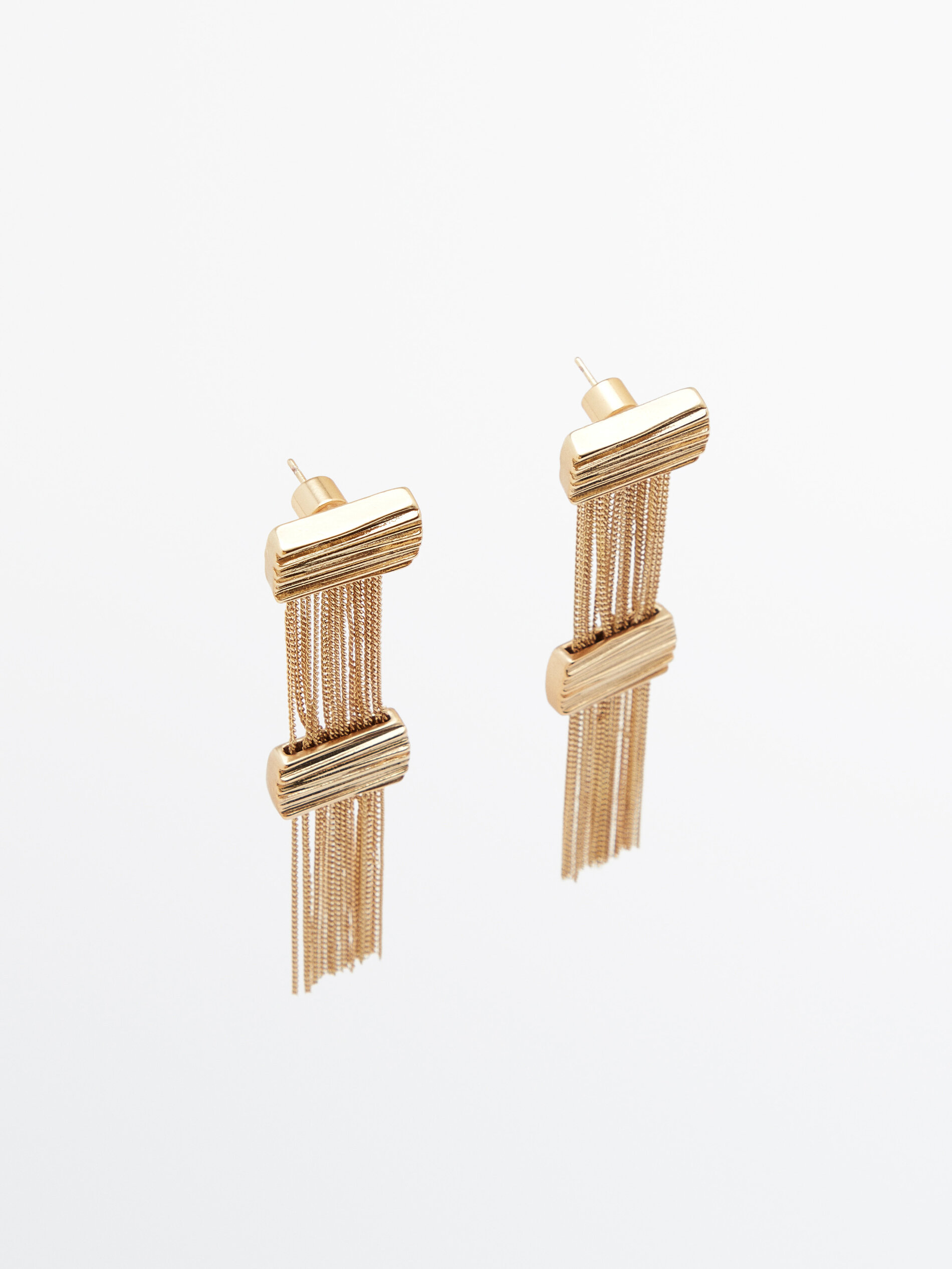 Brincos longos de corrente com textura banhada a ouro - DOURADO