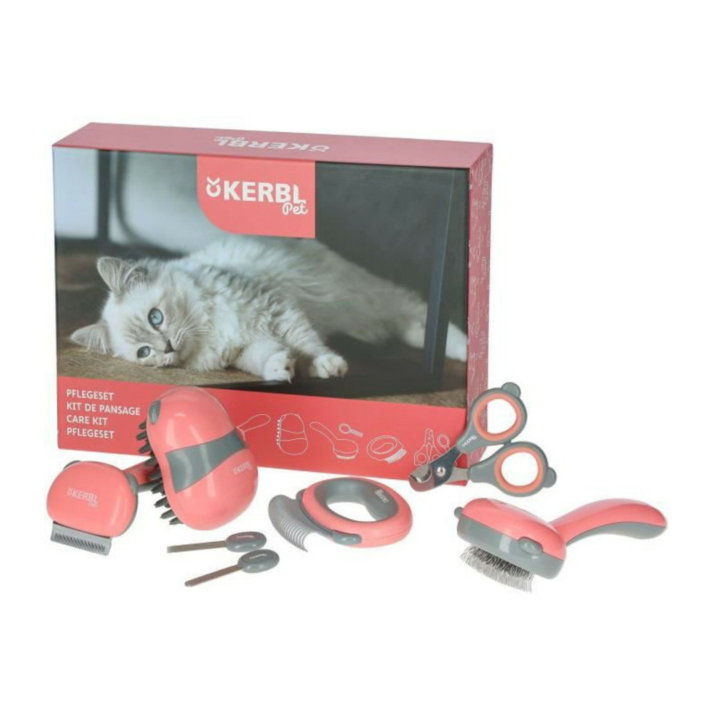 Kit de toilettage 7 pieces - rouge et noir - pour chat