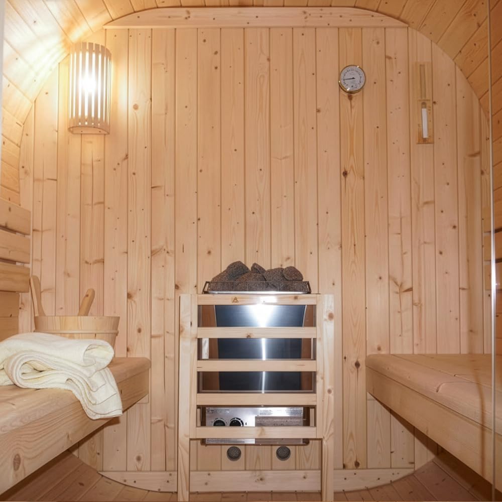 Home Deluxe - Outdoor Sauna Cube L - Maße: ca. 194 cm x 185 cm x 180 cm, Holz: Fichtenholz - inkl. Saunaofen und Saunazubehör I Gartensauna, Außensauna, Sauna Fass für 4 Personen