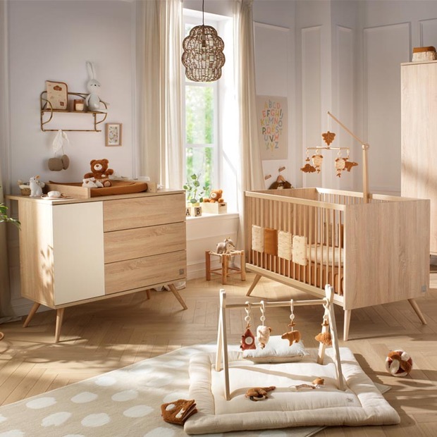 Chambre DUO Lit 140x70 commode SEVENTIES Crème - SAUTHON