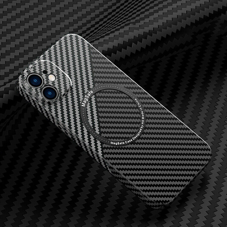 iPhone 12 MagSafe Hardcase Hülle im Carbon Look - Schwarz / Silber