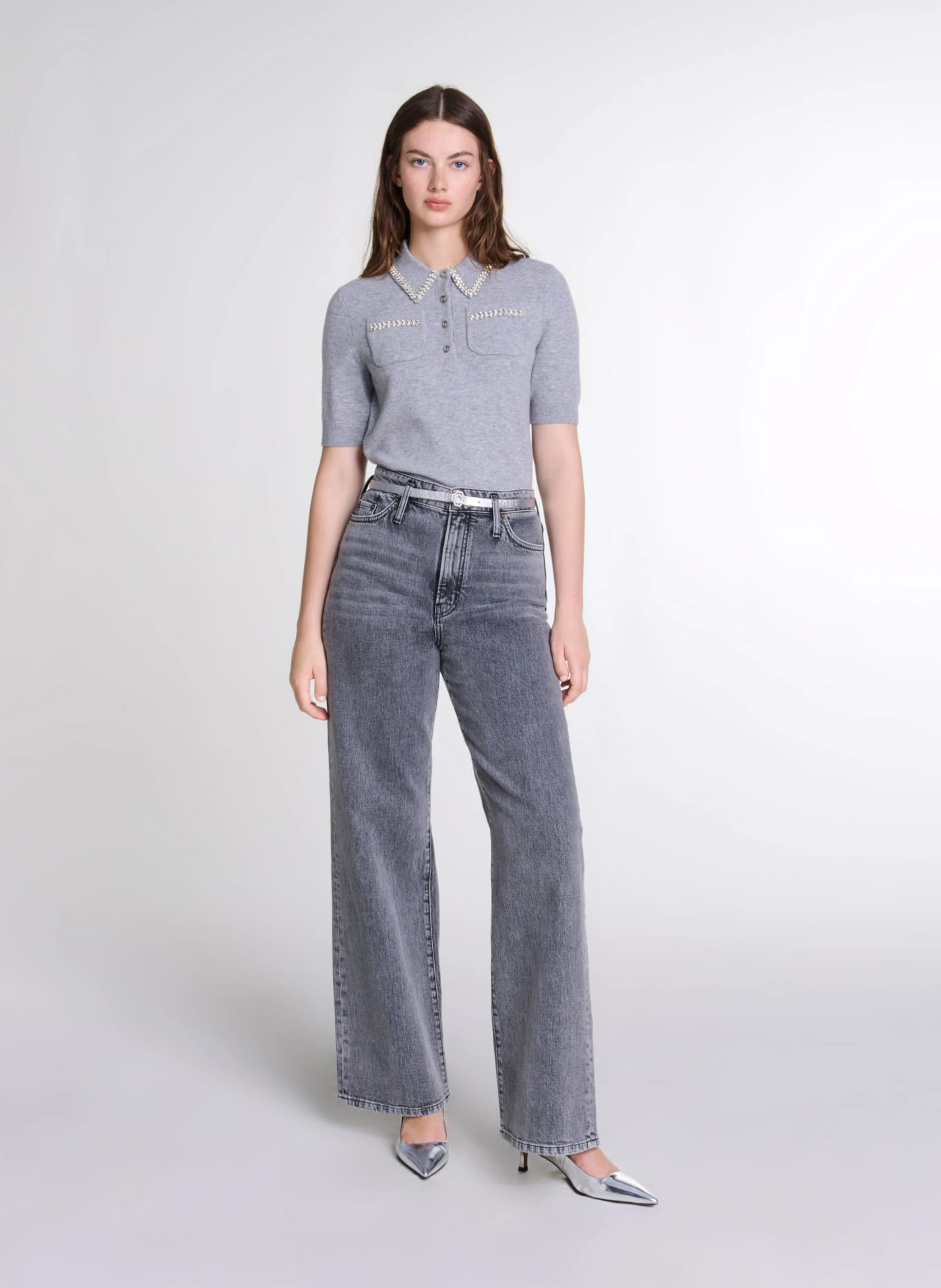 Polo en laine mélangée | Gris