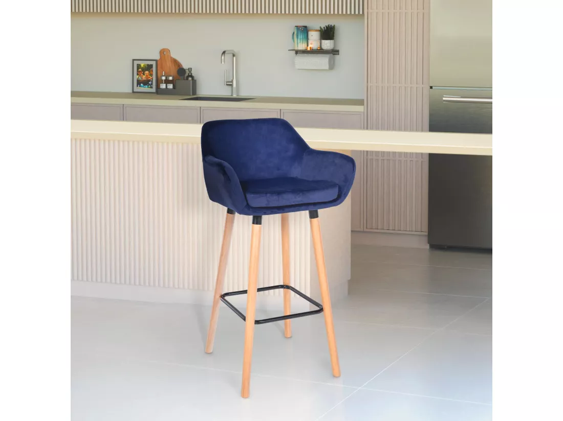 Lot de 2 Tabouret de bar - Velours - Bleu foncé - Grant