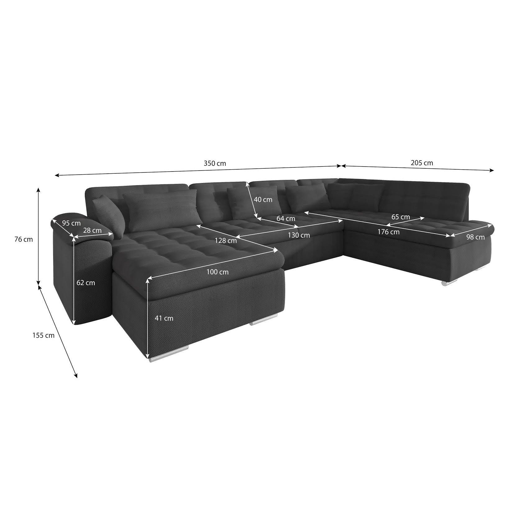 Nicoreta - Hoekbank 5-zits met chaise longue - Velvet zwart - Links