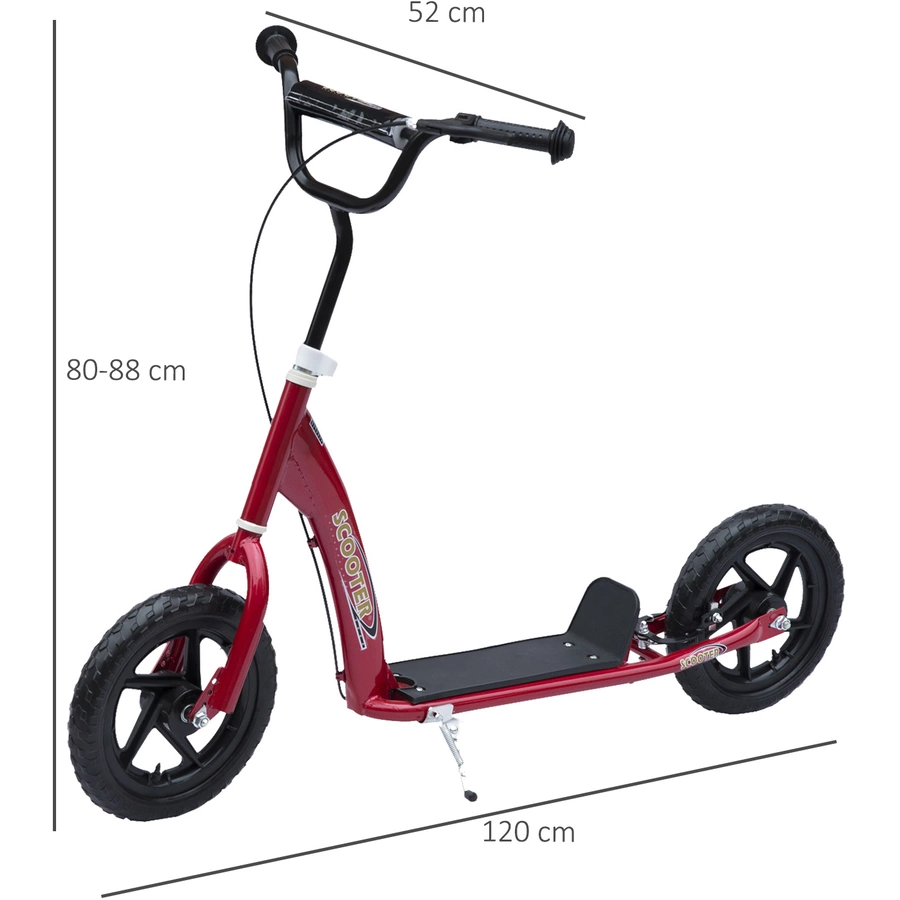 HOMCOM Kinderroller Anti-Rutsch Trittfläche, Metallfahrradständer zum Parken, rot