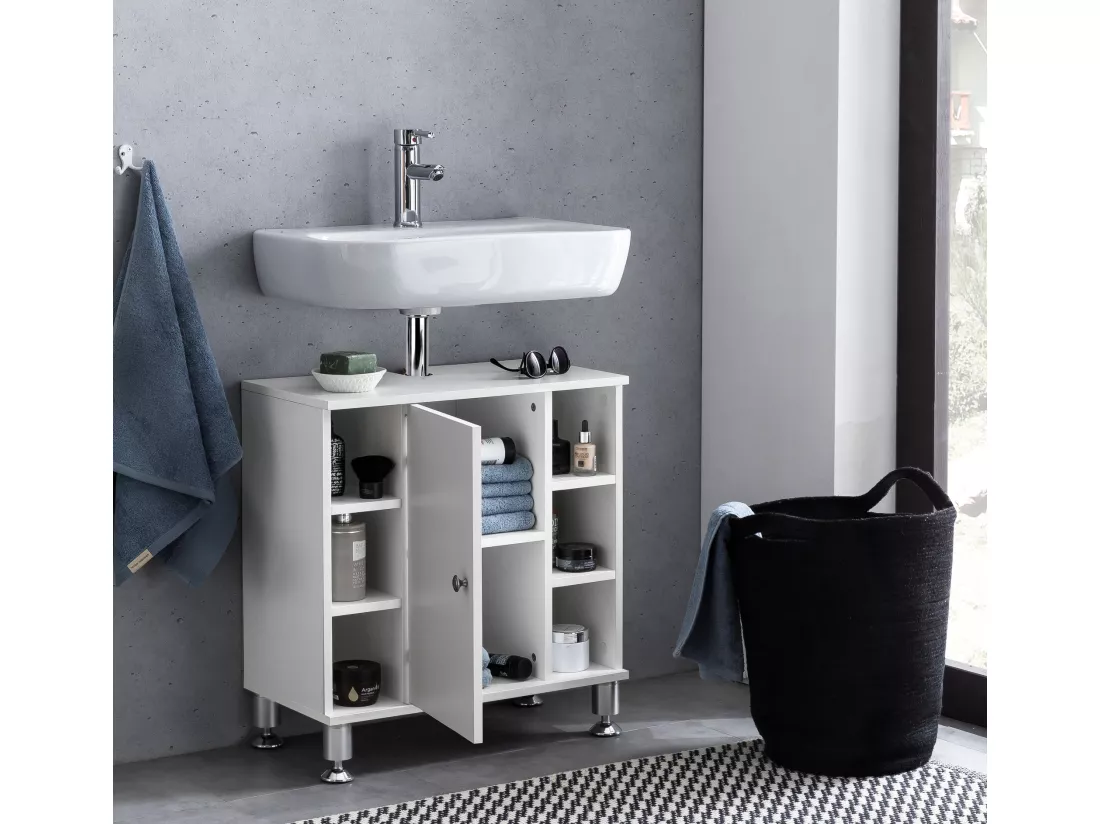 Meuble sous Lavabo 60x64x32 cm Armoire Salle de Bain Blanc Meuble Vasque