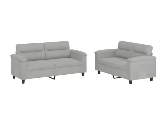 Ensemble de canapés 2 pièces coussins gris clair tissu microfibre