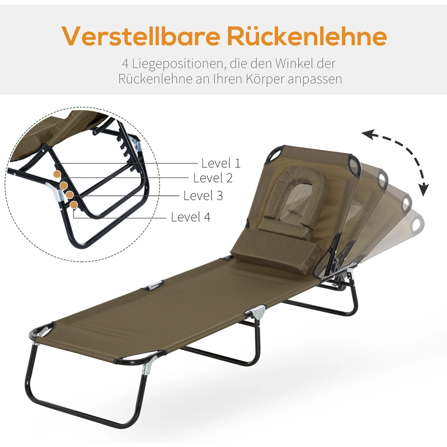 Outsunny Gartenliege mit Gesichtsöffnung braun