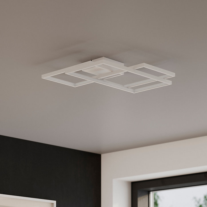 Plafonnier LED intégrée 3000lm 28W blanc chaud GoodHome Gassel blanc mat L.44 x l.48 x H.8.3 cm