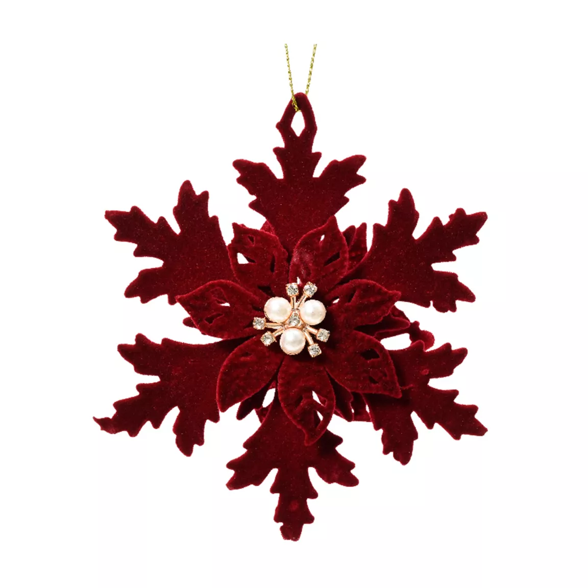 Flocon de Noël (D12 cm) Edimbourg Velours et perles Rouge
