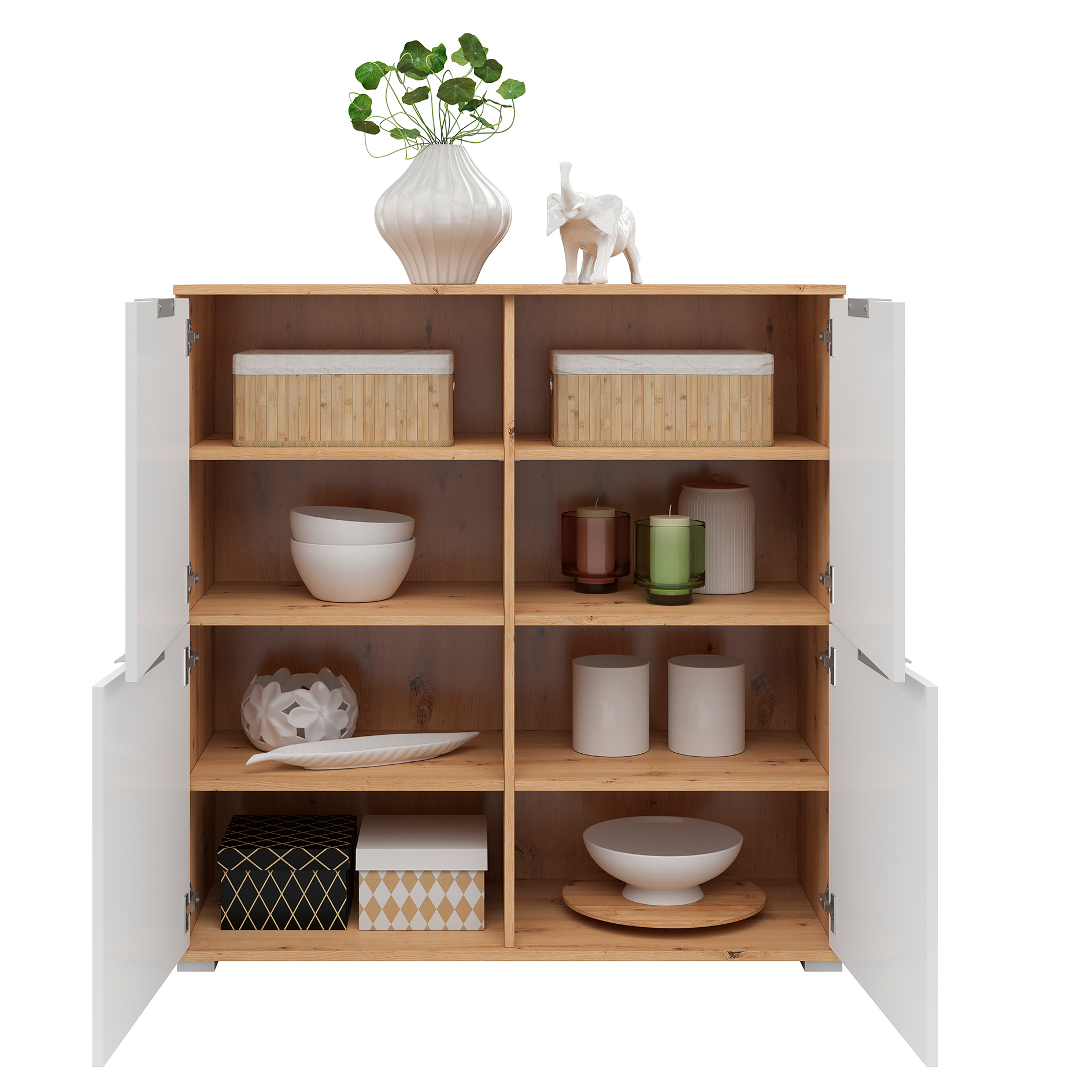 Kommode - weiß Glanz - Artisan Eiche - 104 cm breit