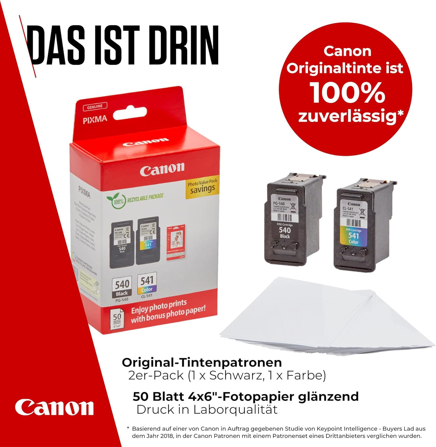 PG-540/CL-541 Vorteilspack Value Pack Druckerpatrone mit 50 Blatt (10x15cm) glossy photo paper (180 Seiten) (5225B013) - Schwarz / Farbe