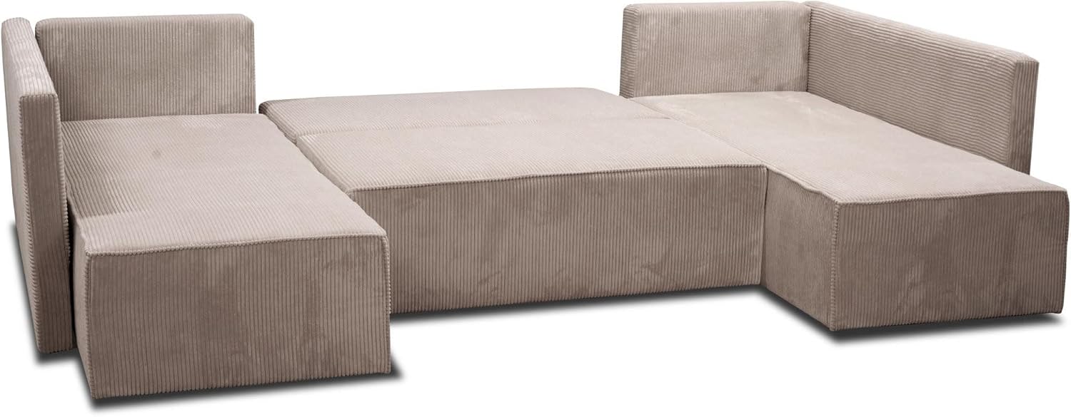 Beautysofa - Ecksofa mit Schlaffunktion - Sofa mit praktischer Aufbewahrungsbox - Sofa aus geripptem Veloursstoff POSO - Relaxsofa für das Wohnzimmer - 300x195x90cm - Dunkelbeige (Poso02)