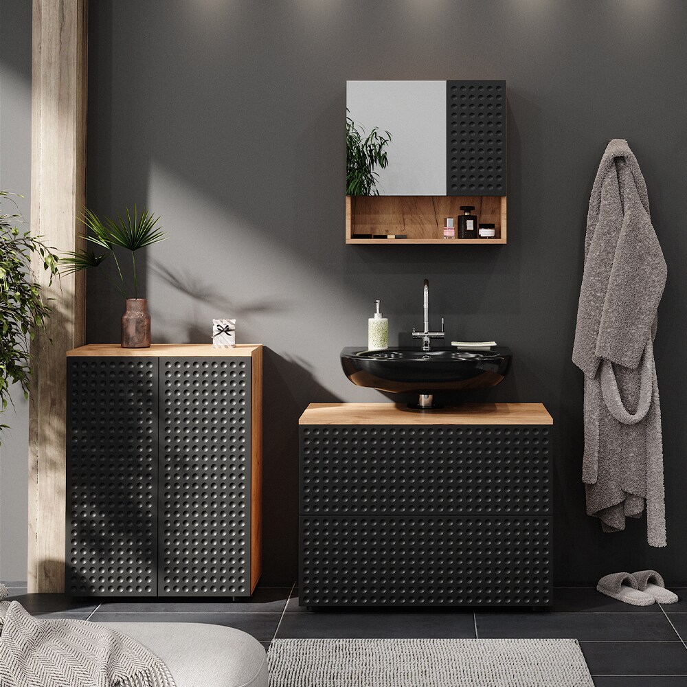 Vicco Badmöbel-Set Irma Eiche Anthrazit 3-teilig Kommode Waschbeckenschrank 80 cm