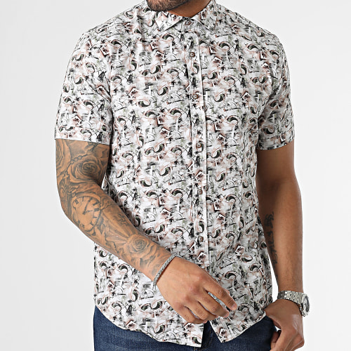 Chemise Manches Courtes Gris Beige Vert