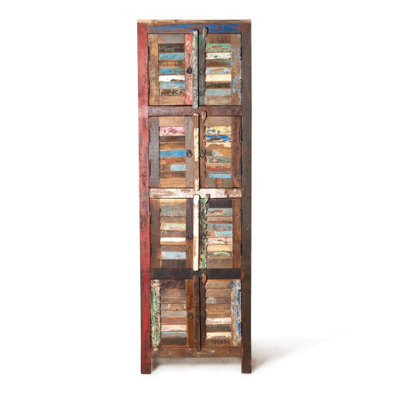 Schrank 'Jarrow' mit 8 Türen aus recyceltem Holz, T 38 cm, B 60 cm, H 190 cm von fischer's lagerhaus